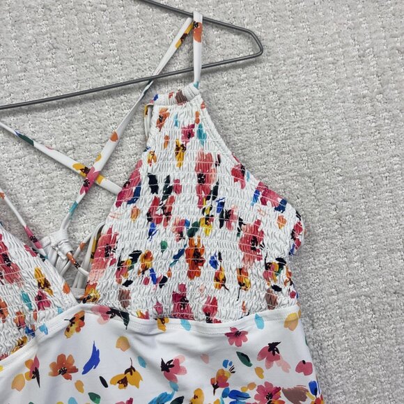 Catalina Swimwear Floral Watercolor Top Halter Size L Tropical AOP Summer Beach - Picture 3 of 12
